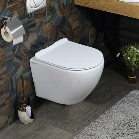 MELANA Унитаз подвесной безободковый MLN-1103 (белый глянцевый), крышка дюропласт